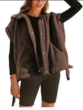 Women's Brown Sherpa  Vest Jacket